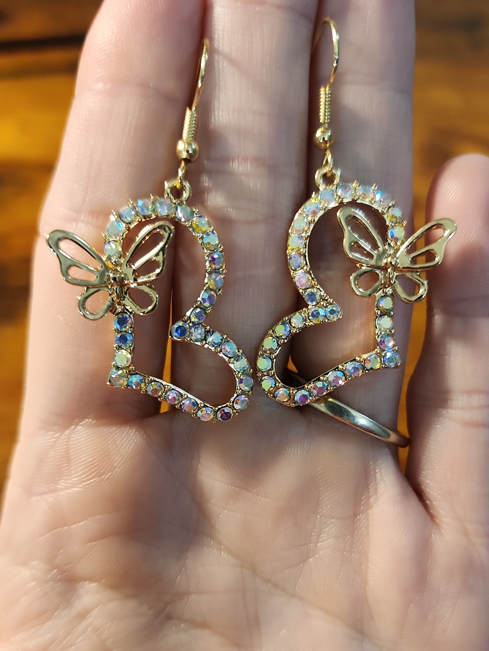 2pcs Rhinestone Heart & Butterfly Decor Earrings Valentines, Mom, Mother, - Picture 10 of 16